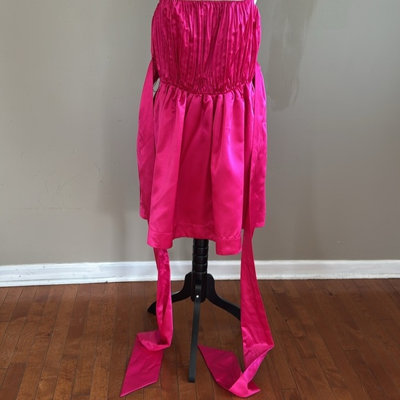 Anthropologie Maeve Pink Bow-Tie Satin Pockets Cocktail Mini Dress Size 12 - Picture 11 of 13